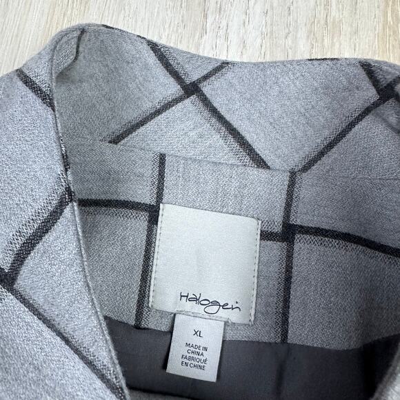 Halogen Gray Checkered Plaid Front Zipper Chic Casual Career Blazer Jacket XL - Picture 13 of 14